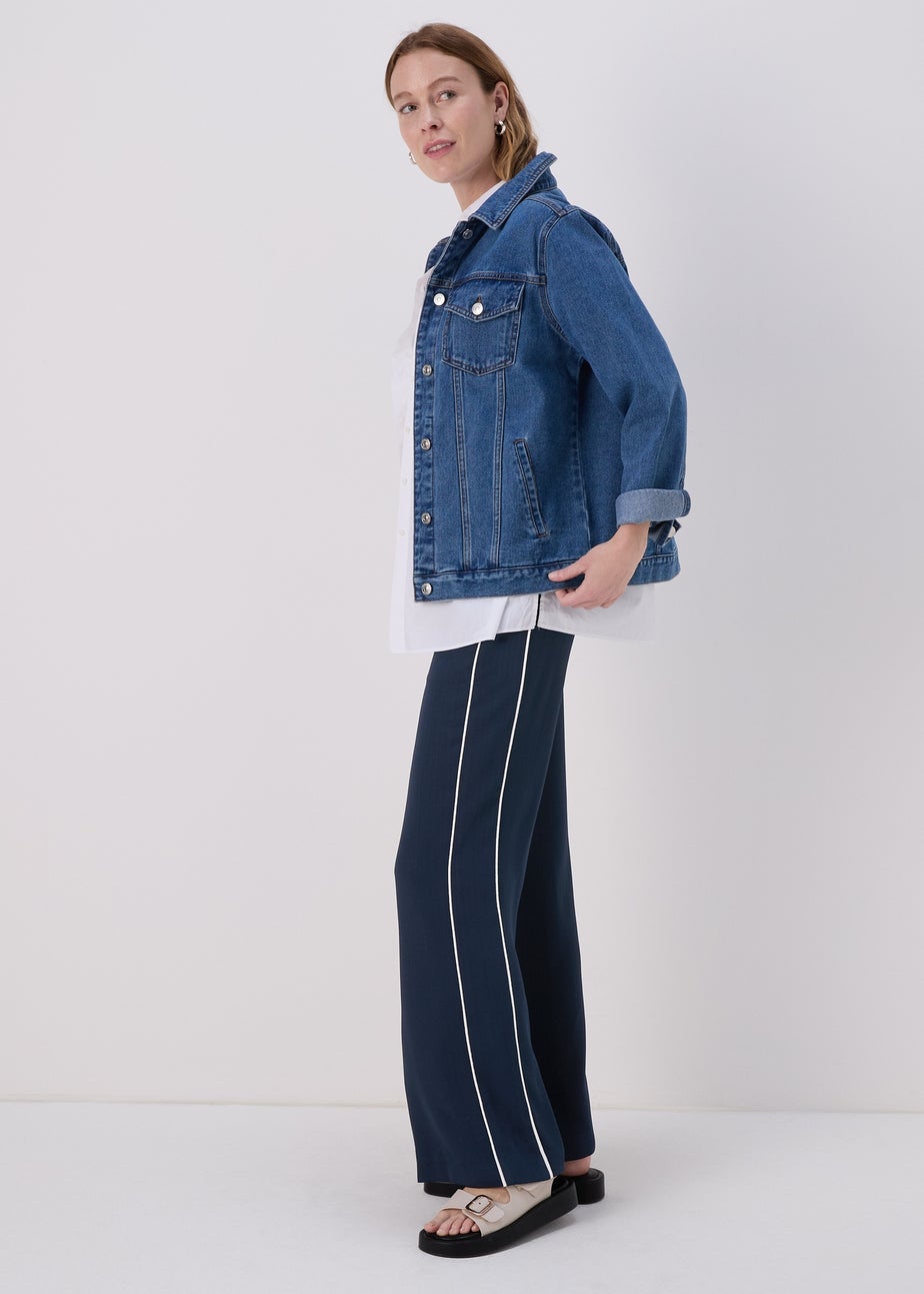 Navy Contrast Piping Trousers