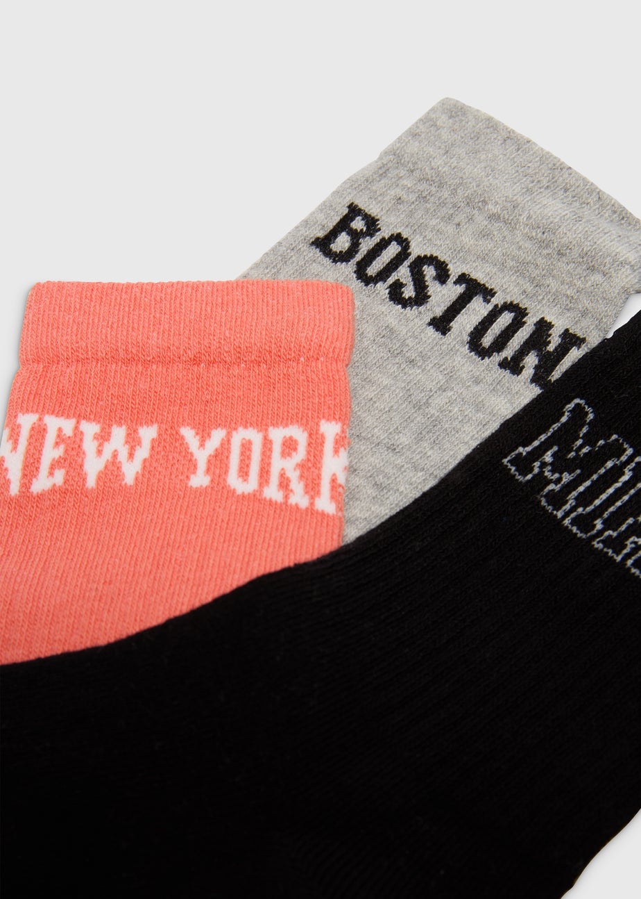 Girls 3 Pack Multicolour Collegiate Ankle Socks (2-12yrs)