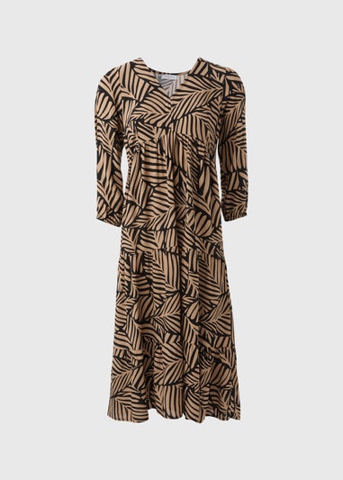 Brown Leaf Tiered Midi Dress