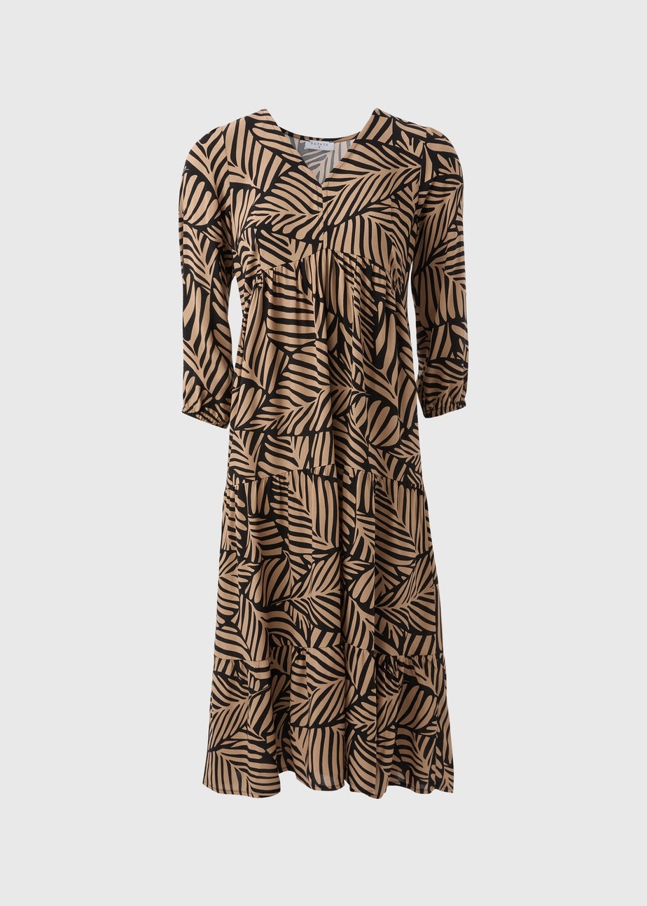 Brown Leaf Tiered Midi Dress