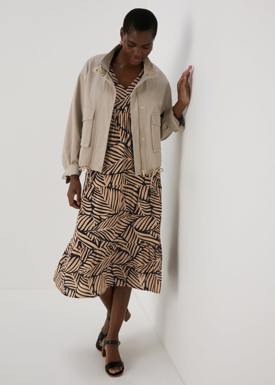 Brown Leaf Tiered Midi Dress