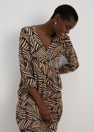 Brown Leaf Tiered Midi Dress