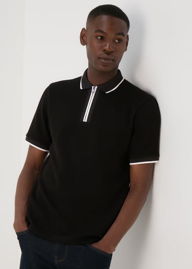 Black Textured Tipped Polo