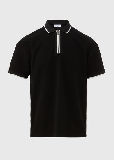 Black Textured Tipped Polo