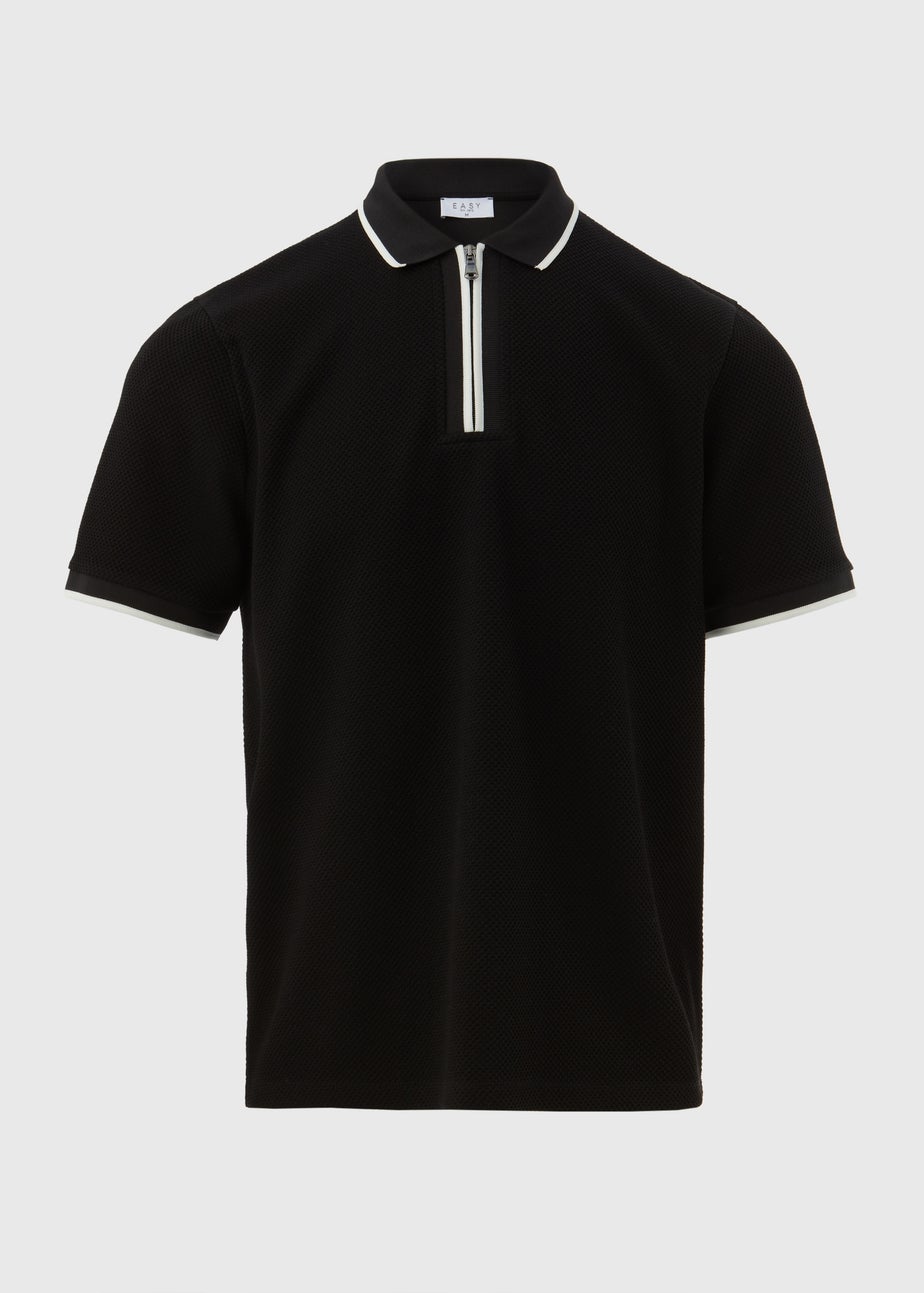 Black Textured Tipped Polo