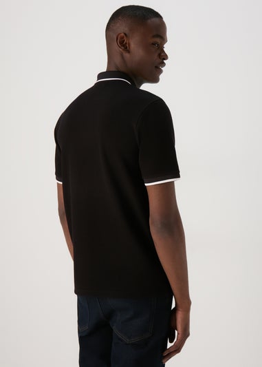 Black Textured Tipped Polo