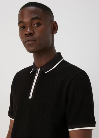 Black Textured Tipped Polo