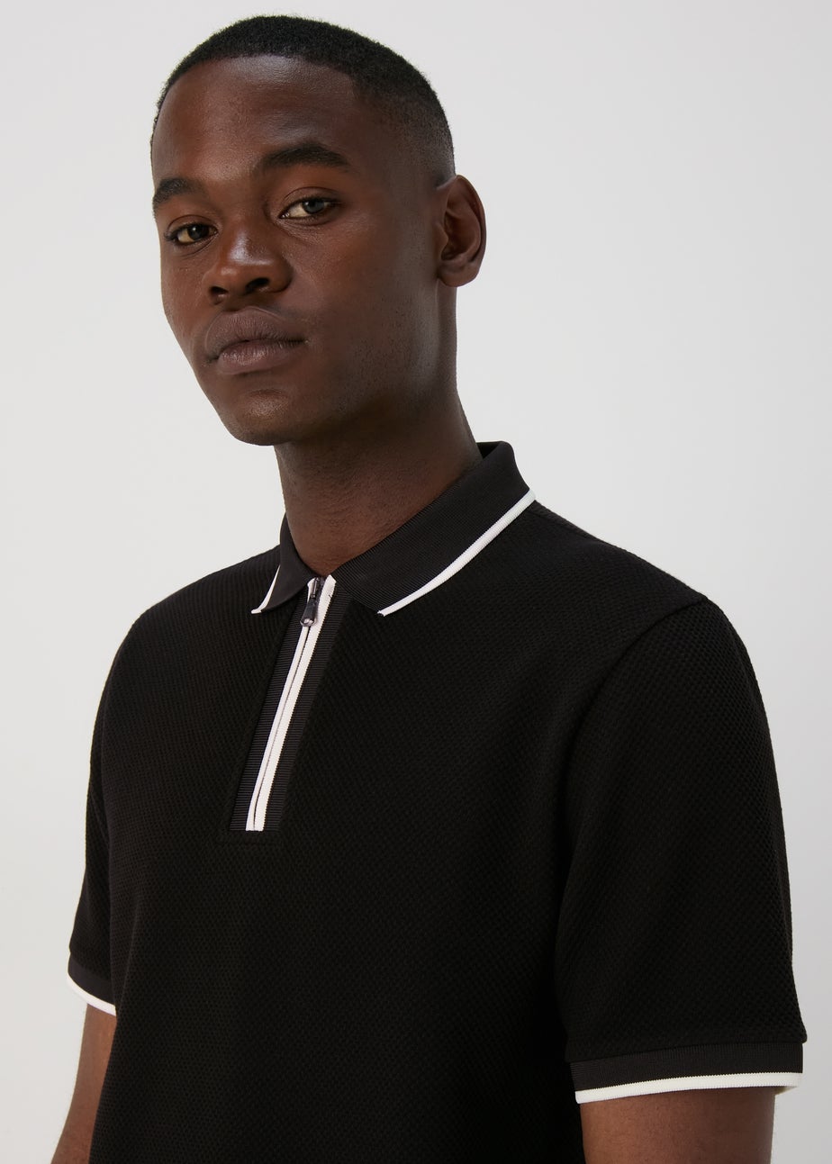 Black Textured Tipped Polo