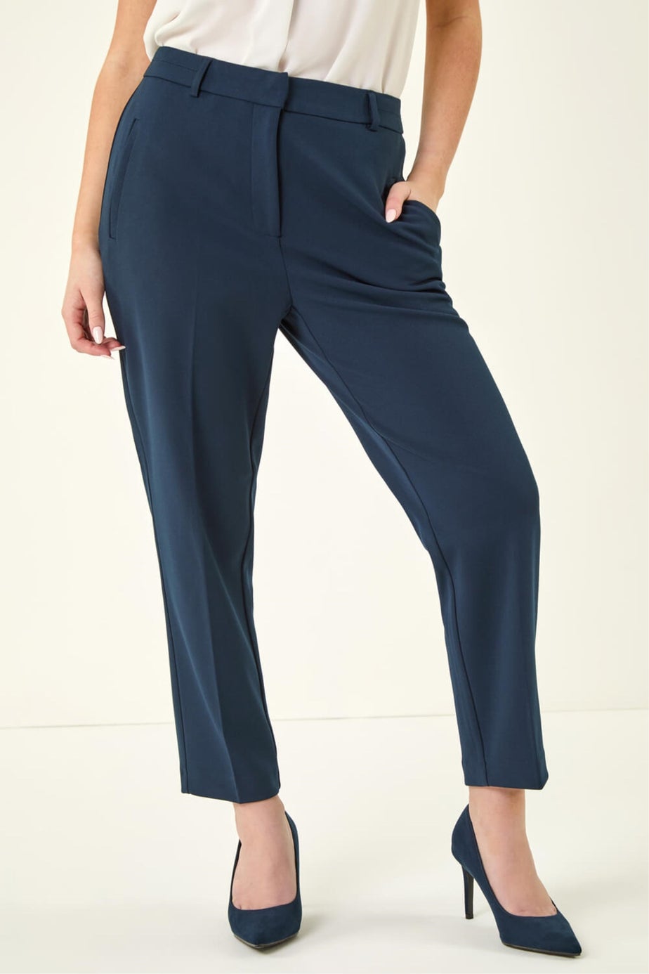 Roman Navy Short Straight Leg Stretch Trouser