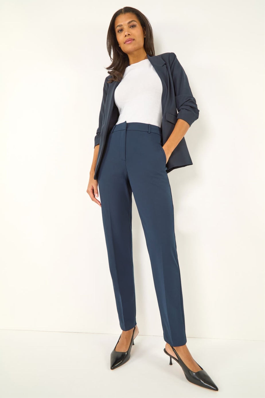 Roman Navy Long Straight Leg Stretch Trouser