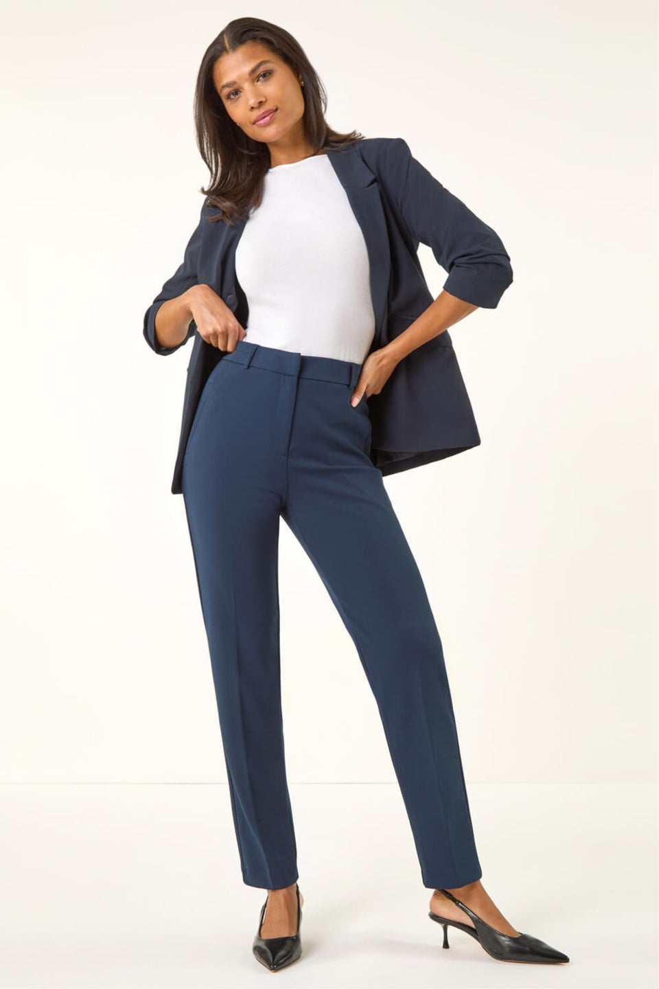 Roman Navy Long Straight Leg Stretch Trouser