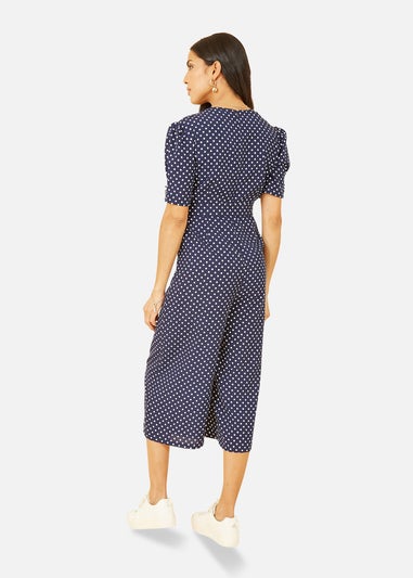 Yumi Navy Spot Print Retro Culotte Jumpsuit
