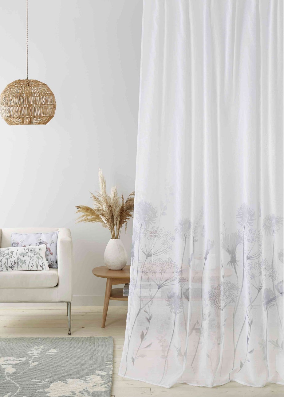 Catherine Lansfield Meadowsweet Floral Tab Top Voile Curtain Panel