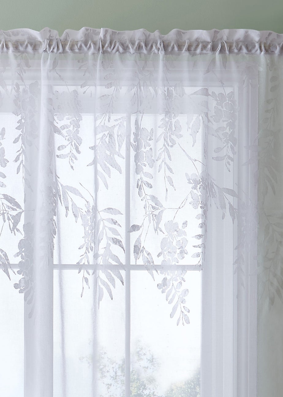 Catherine Lansfield Wisteria Floral Slot Top Voile Curtain Panel