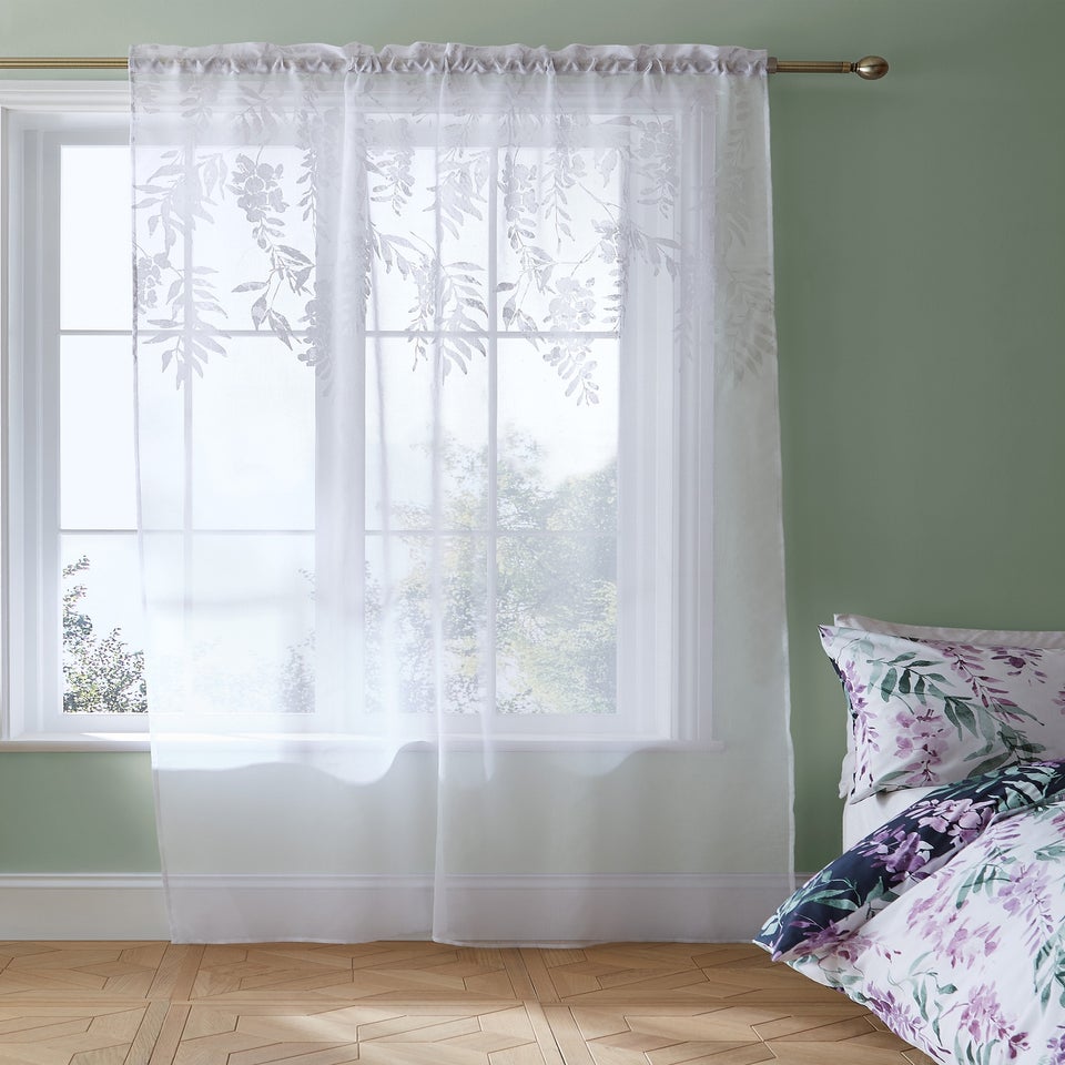 Catherine Lansfield Wisteria Floral Slot Top Voile Curtain Panel