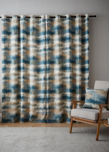 Catherine Lansfield Ombre Texture Thermal Eyelet Curtains Teal Green