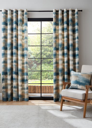 Catherine Lansfield Ombre Texture Thermal Eyelet Curtains Teal Green