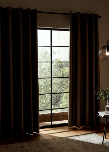 Catherine Lansfield Faux Silk Blackout Thermal Insulating Eyelet Curtains
