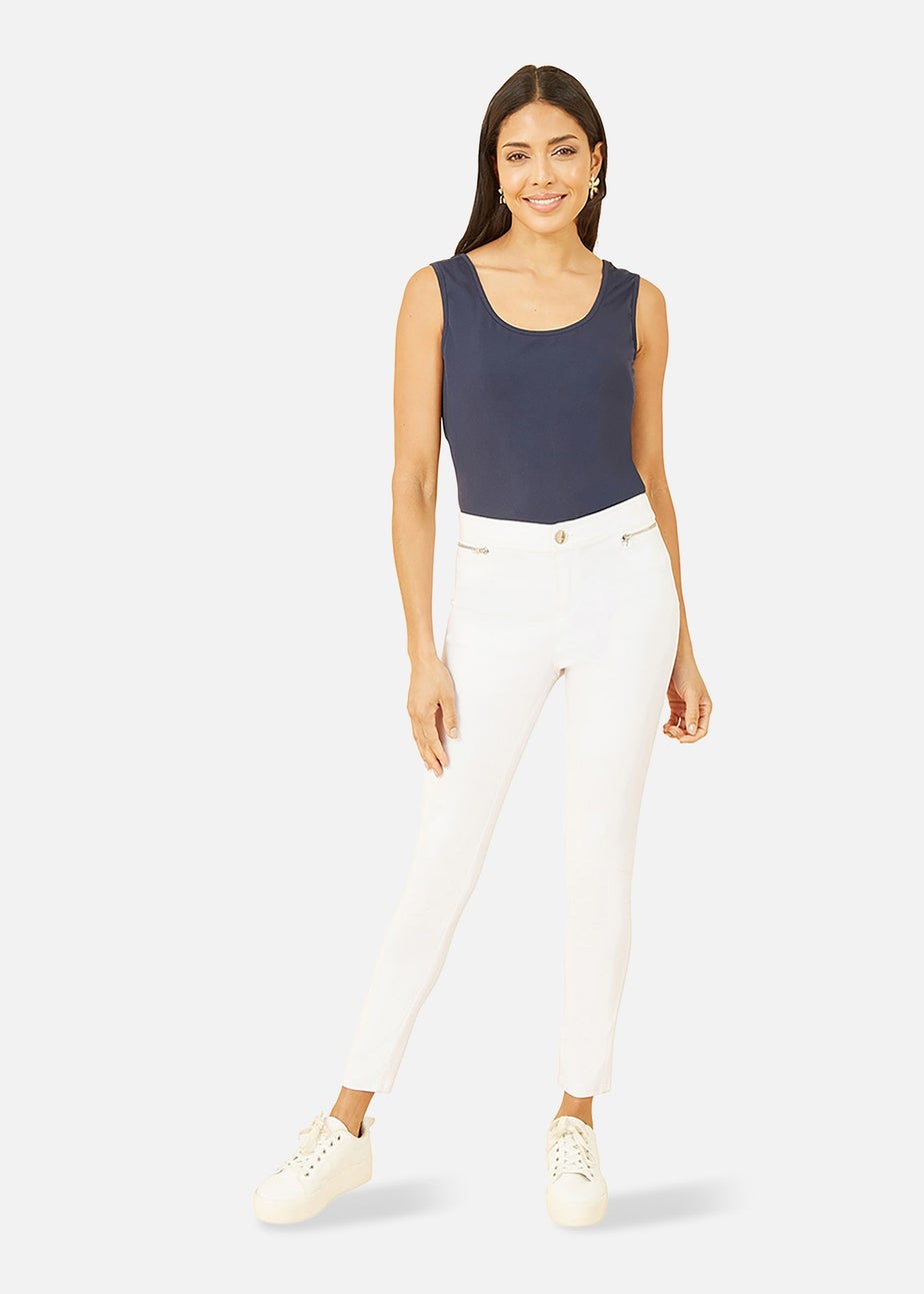 Yumi White Stretch Jegging With Zip Detail