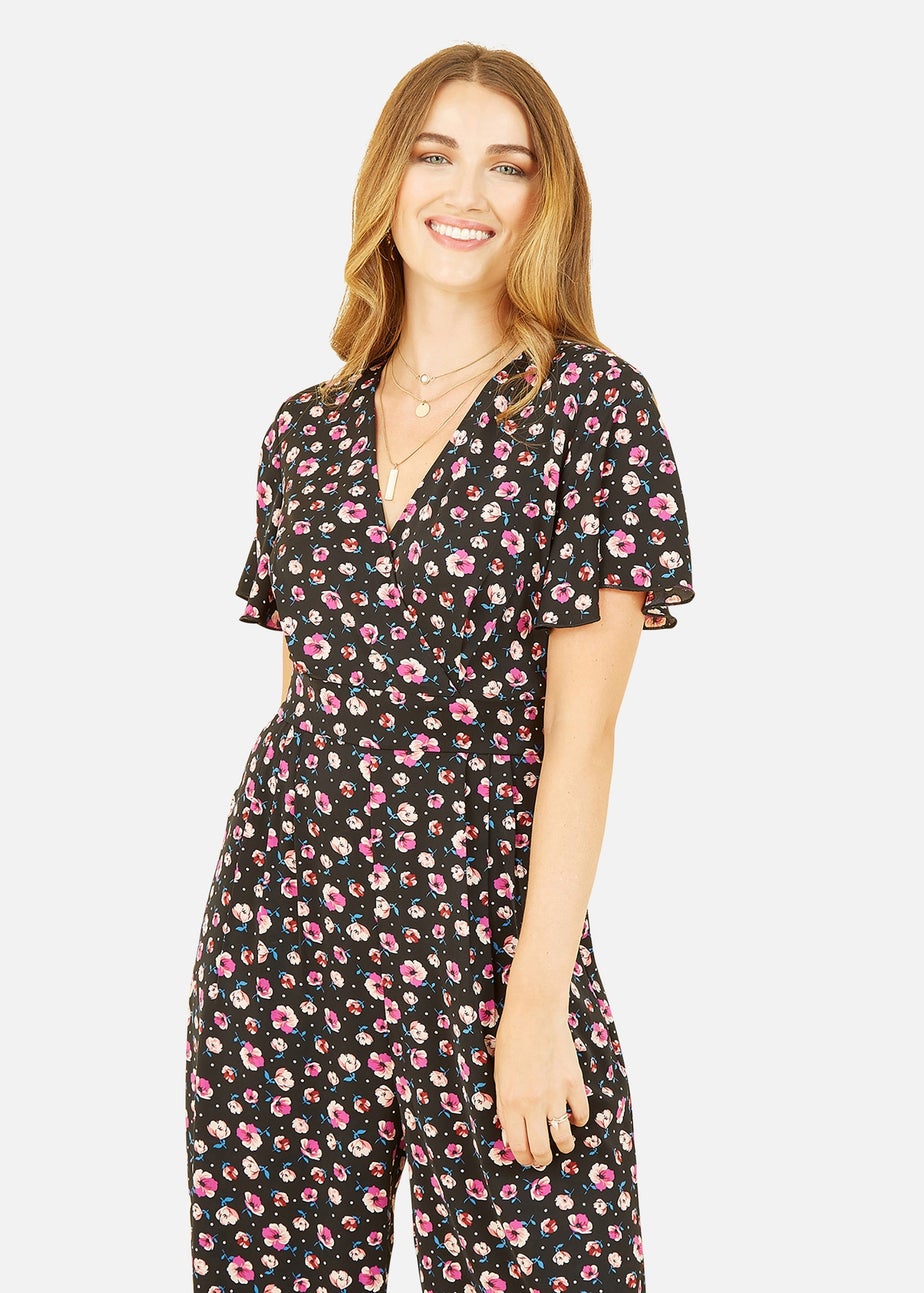 Yumi Black Floral Angel Sleeve Jumpsuit