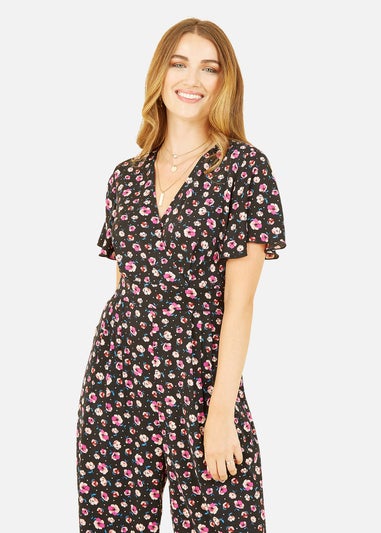 Yumi Black Floral Angel Sleeve Jumpsuit