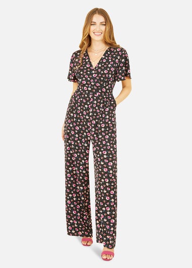 Yumi Black Floral Angel Sleeve Jumpsuit