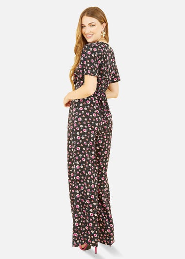 Yumi Black Floral Angel Sleeve Jumpsuit