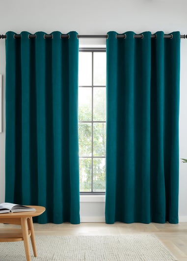 Catherine Lansfield Wilson Velvet Blackout Thermal Eyelet Curtains Green