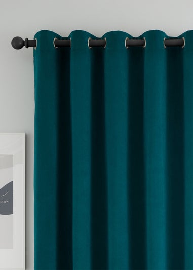 Catherine Lansfield Wilson Velvet Blackout Thermal Eyelet Curtains Green