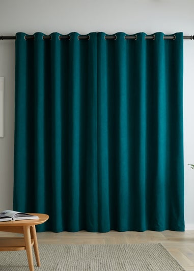 Catherine Lansfield Wilson Velvet Blackout Thermal Eyelet Curtains Green