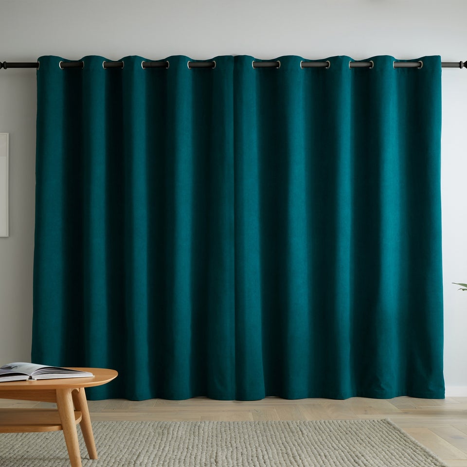Catherine Lansfield Wilson Velvet Blackout Thermal Eyelet Curtains Green
