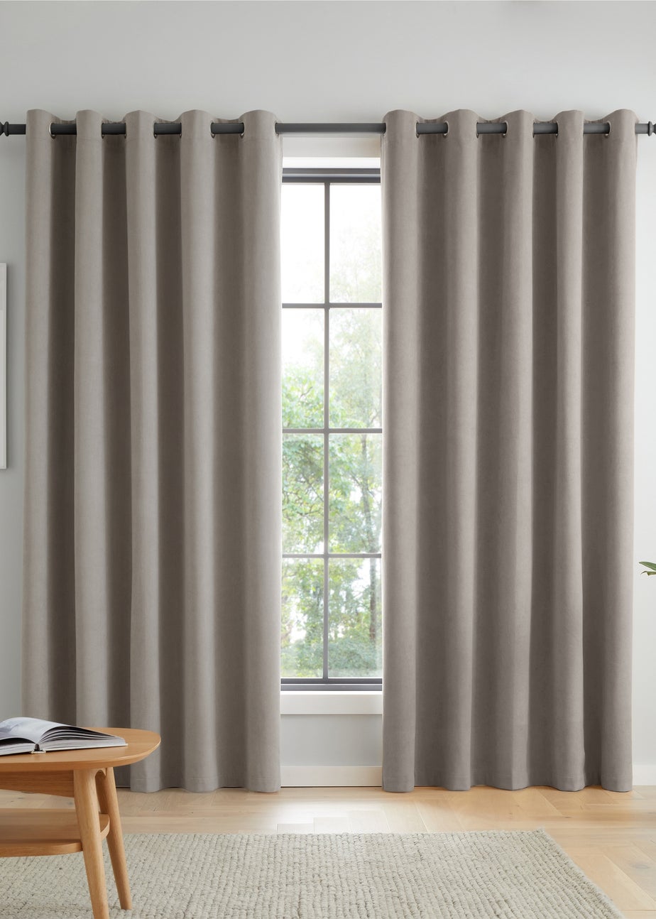 Catherine Lansfield Wilson Velvet Blackout Thermal Eyelet Curtains Grey