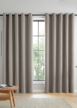 Catherine Lansfield Wilson Velvet Blackout Thermal Eyelet Curtains Grey
