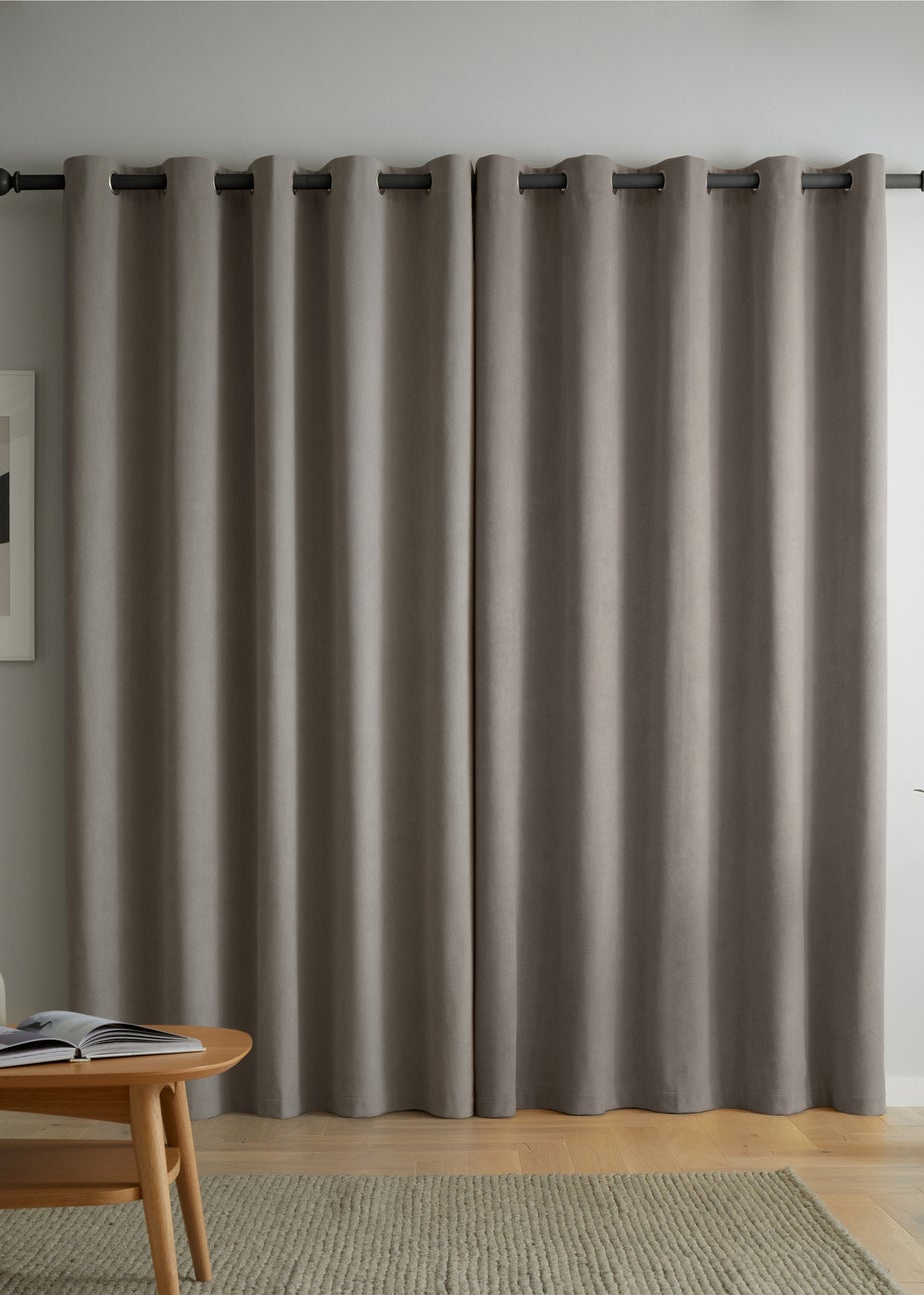 Catherine Lansfield Wilson Velvet Blackout Thermal Eyelet Curtains Grey