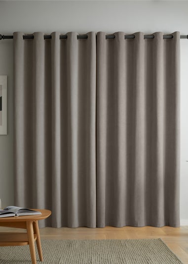 Catherine Lansfield Wilson Velvet Blackout Thermal Eyelet Curtains Grey