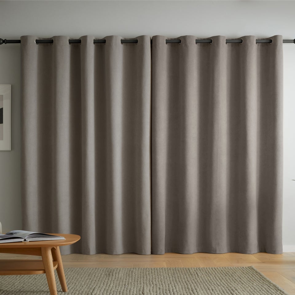 Catherine Lansfield Wilson Velvet Blackout Thermal Eyelet Curtains Grey