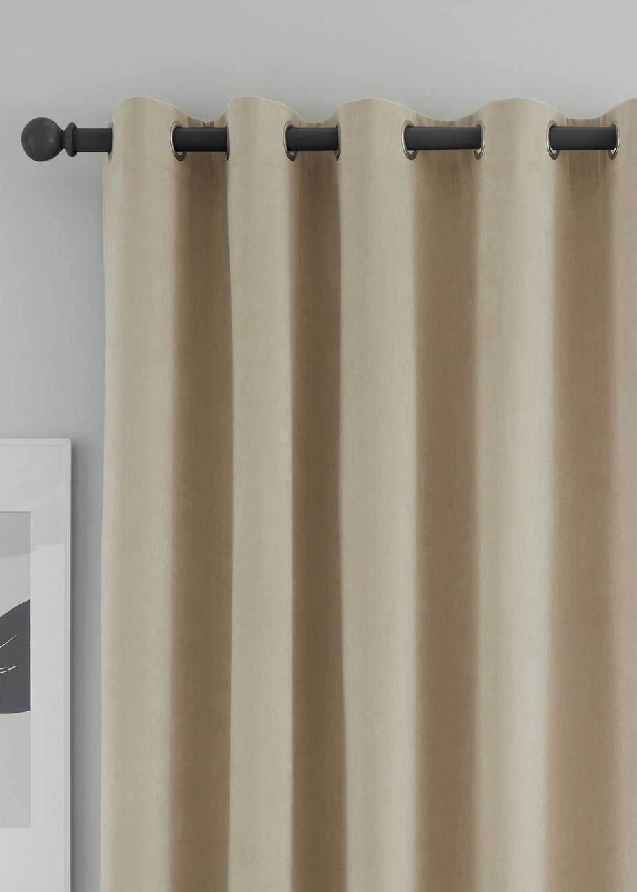 Catherine Lansfield Wilson Velvet Blackout Thermal Eyelet Curtains Natural