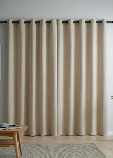 Catherine Lansfield Wilson Velvet Blackout Thermal Eyelet Curtains Natural