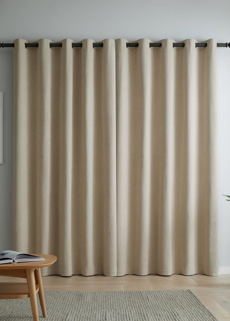 Catherine Lansfield Wilson Velvet Blackout Thermal Eyelet Curtains Natural