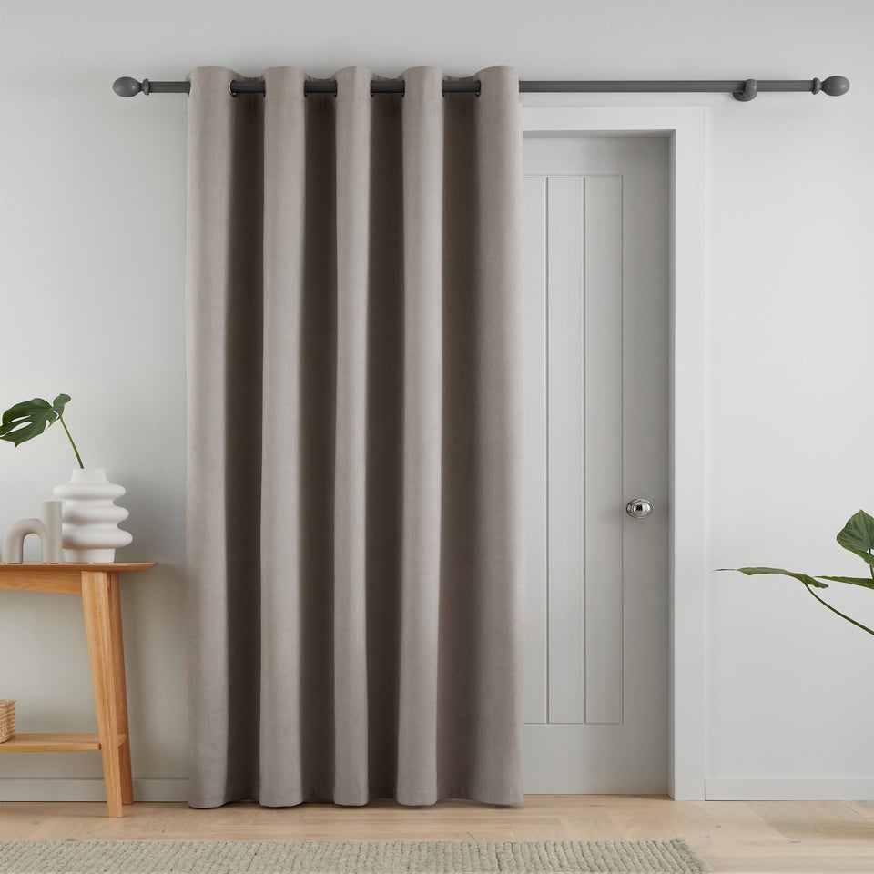 Catherine Lansfield Wilson Velvet Blackout Thermal Eyelet Door Panel Grey