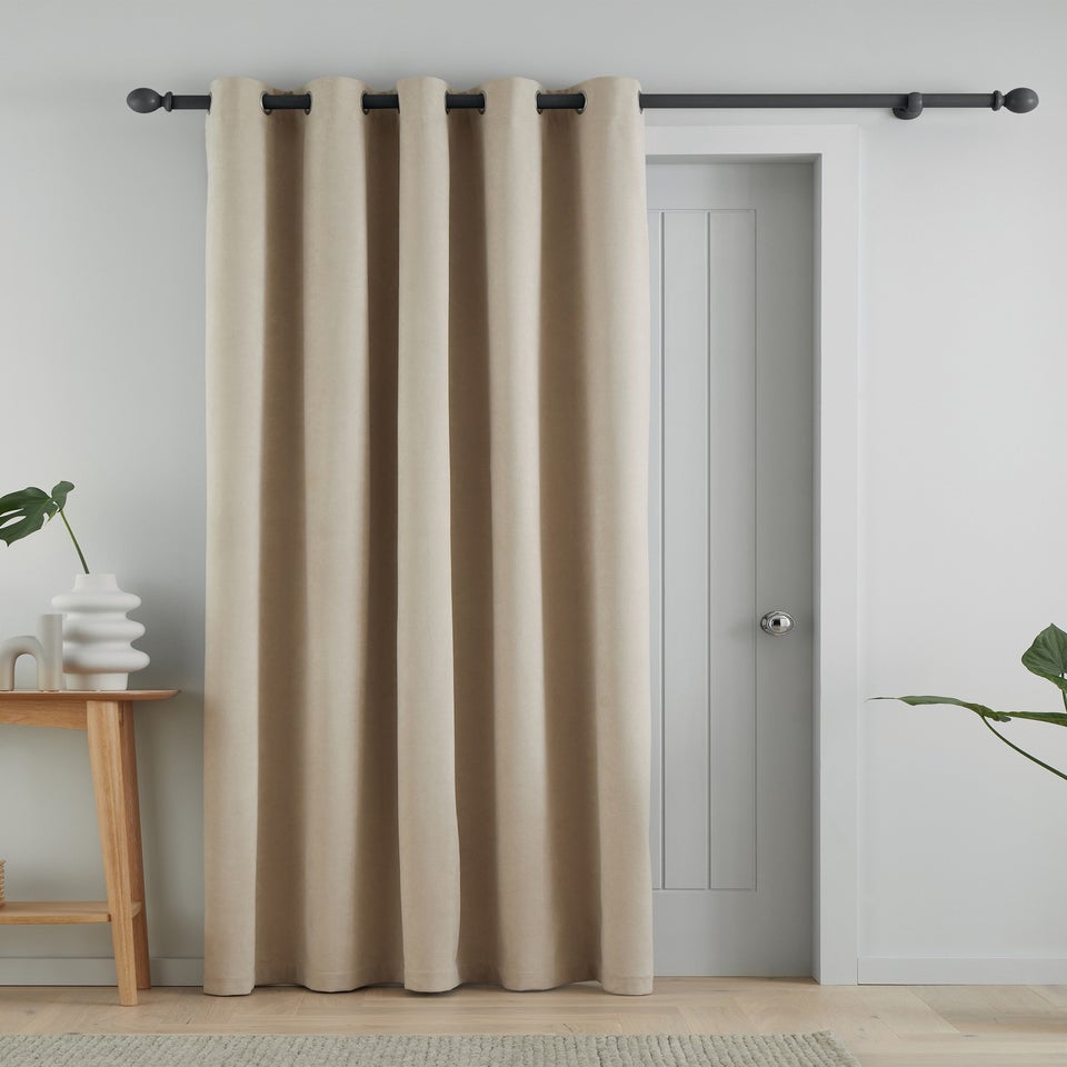 Catherine Lansfield Wilson Velvet Blackout Thermal Eyelet Door Panel Natural