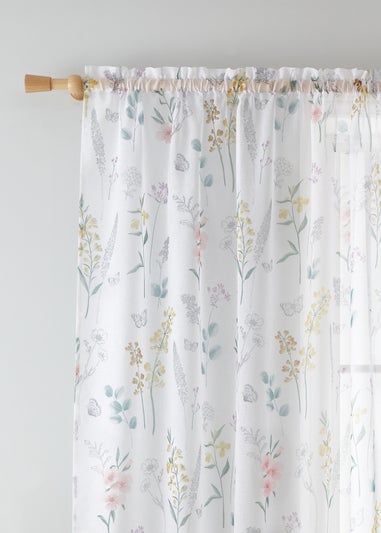 Catherine Lansfield Emilia Floral Slot Top Voile Curtain Panel