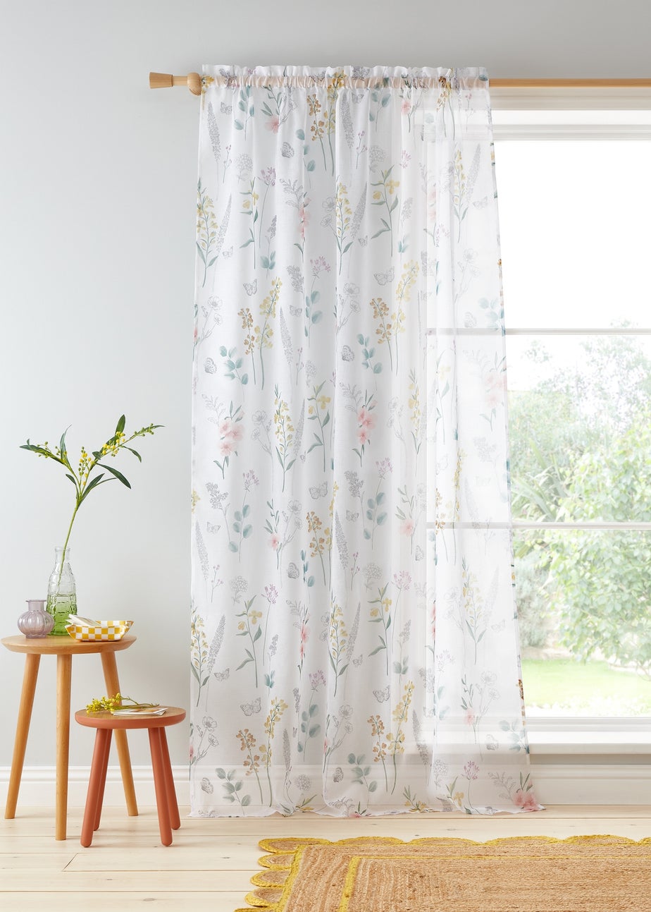 Catherine Lansfield Emilia Floral Slot Top Voile Curtain Panel