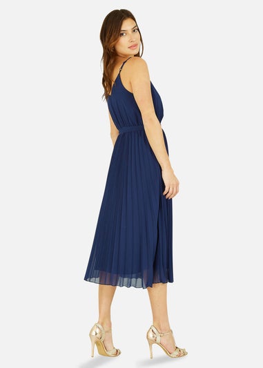 Mela Navy Pleated Strappy Midi Dress