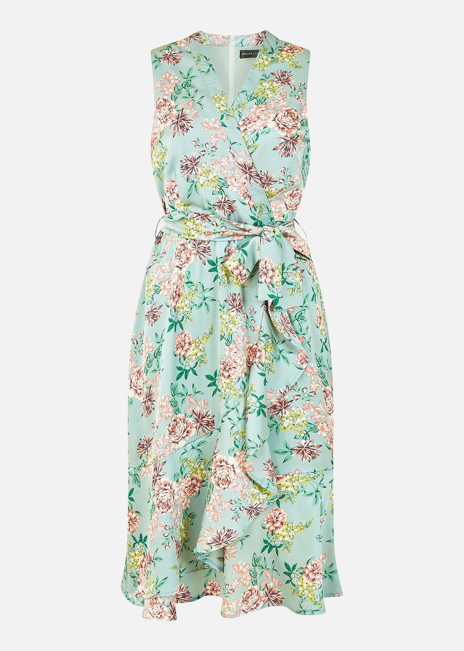 Mela Green Floral Satin Wrap Dress