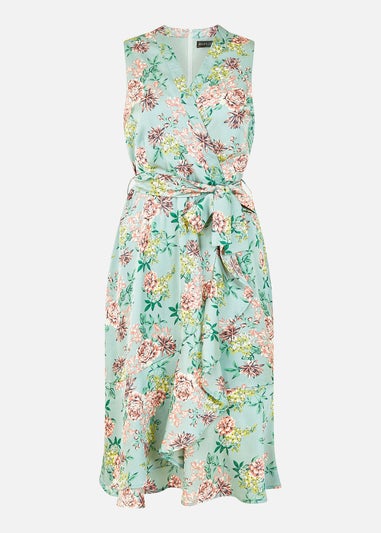 Mela Green Floral Satin Wrap Dress