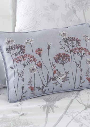 Catherine Lansfield Meadowsweet Floral Embroidered 30x40cm Cushion Grey