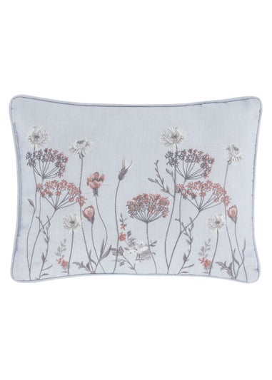 Catherine Lansfield Meadowsweet Floral Embroidered 30x40cm Cushion Grey