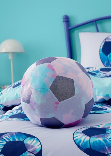 Catherine Lansfield Kids Tie Dye Football 3D Shaped Cushion Lilac