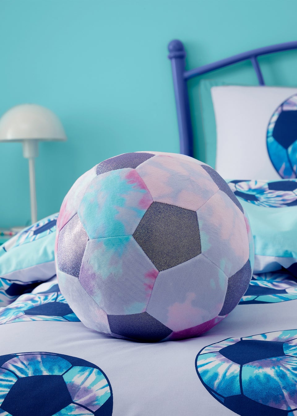 Catherine Lansfield Kids Tie Dye Football 3D Shaped Cushion Lilac